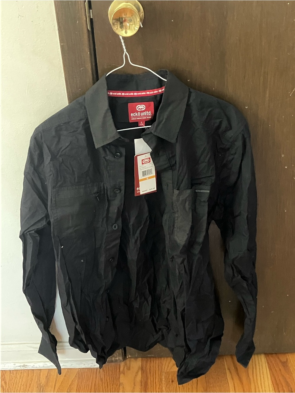 NWT Ecko Unlimited Black Double Pocket Poplin Shirt S